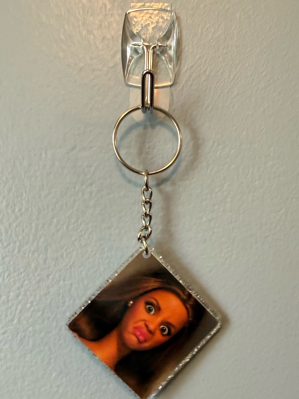 Brunette Barbie WTF Face Keychain